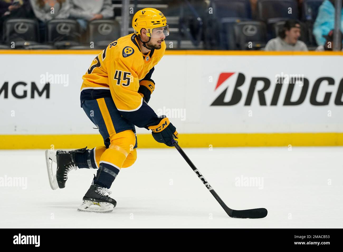 Nashville Predators defenseman Alexandre Carrier plays against the