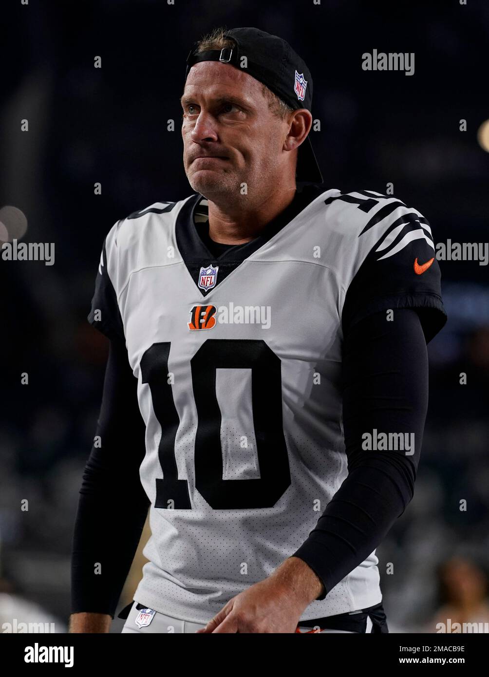 Cincinnati Bengals punter Kevin Huber (10) runs off the field after an NFL  football game against the New York Jets, Sunday, Oct. 31, 2021, in East  Rutherford, N.J. (AP Photo/Adam Hunger Stock