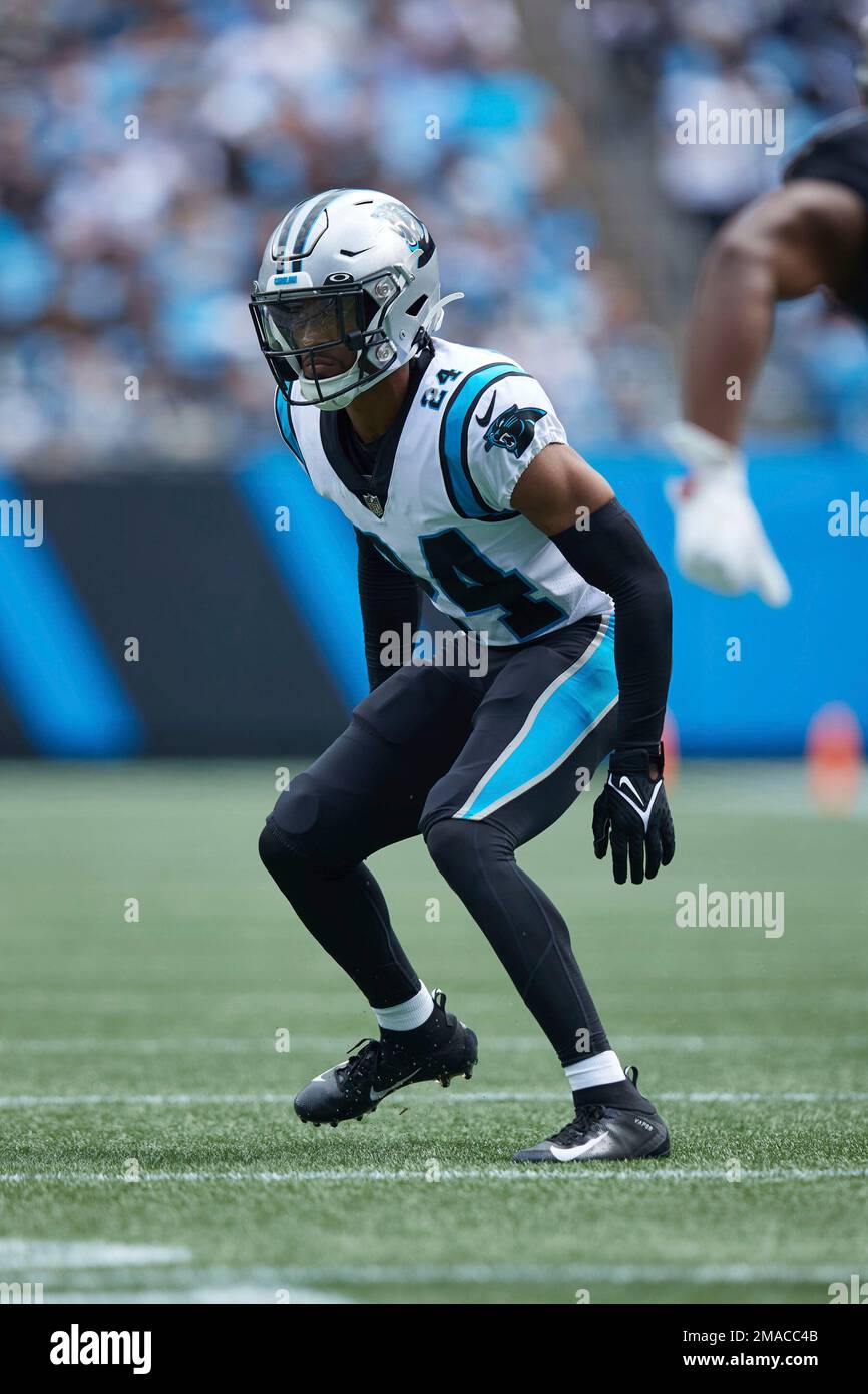 Carolina Panthers cornerback CJ Henderson (24) on defense during an NFL  football game against the New Orleans Saints, Sunday, Sep. 25, 2022, in  Charlotte, N.C. (AP Photo/Brian Westerholt Stock Photo - Alamy