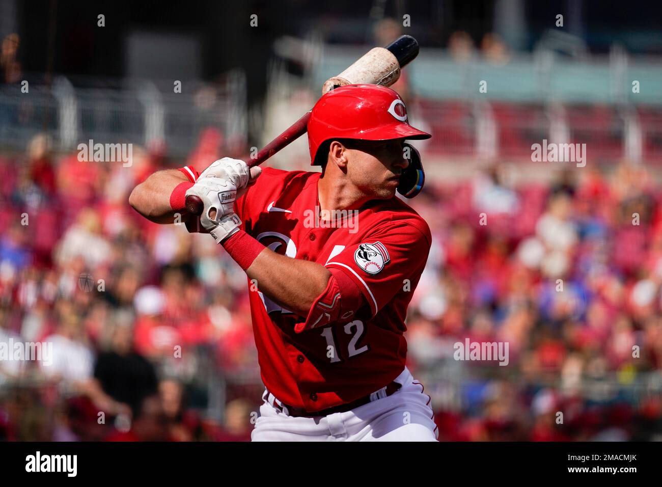 Cincinnati Reds first baseman Spencer Steer (7) leaves the dugout during a  baseball game against the Washington Nationals Friday, Aug. 4, 2023, in  Cincinnati. (AP Photo/Jeff Dean Stock Photo - Alamy