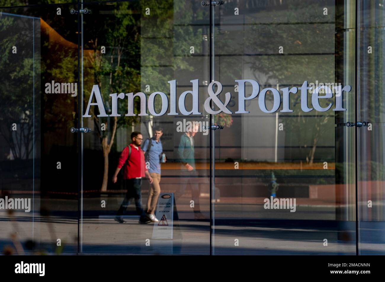 Facade of Arnold and Porter law firm in Washington, Thursday, Sept. 29