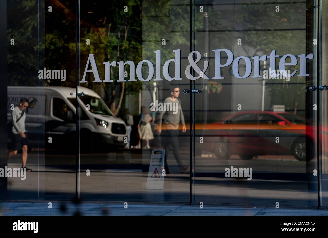 Facade of Arnold and Porter law firm in Washington, Thursday, Sept. 29