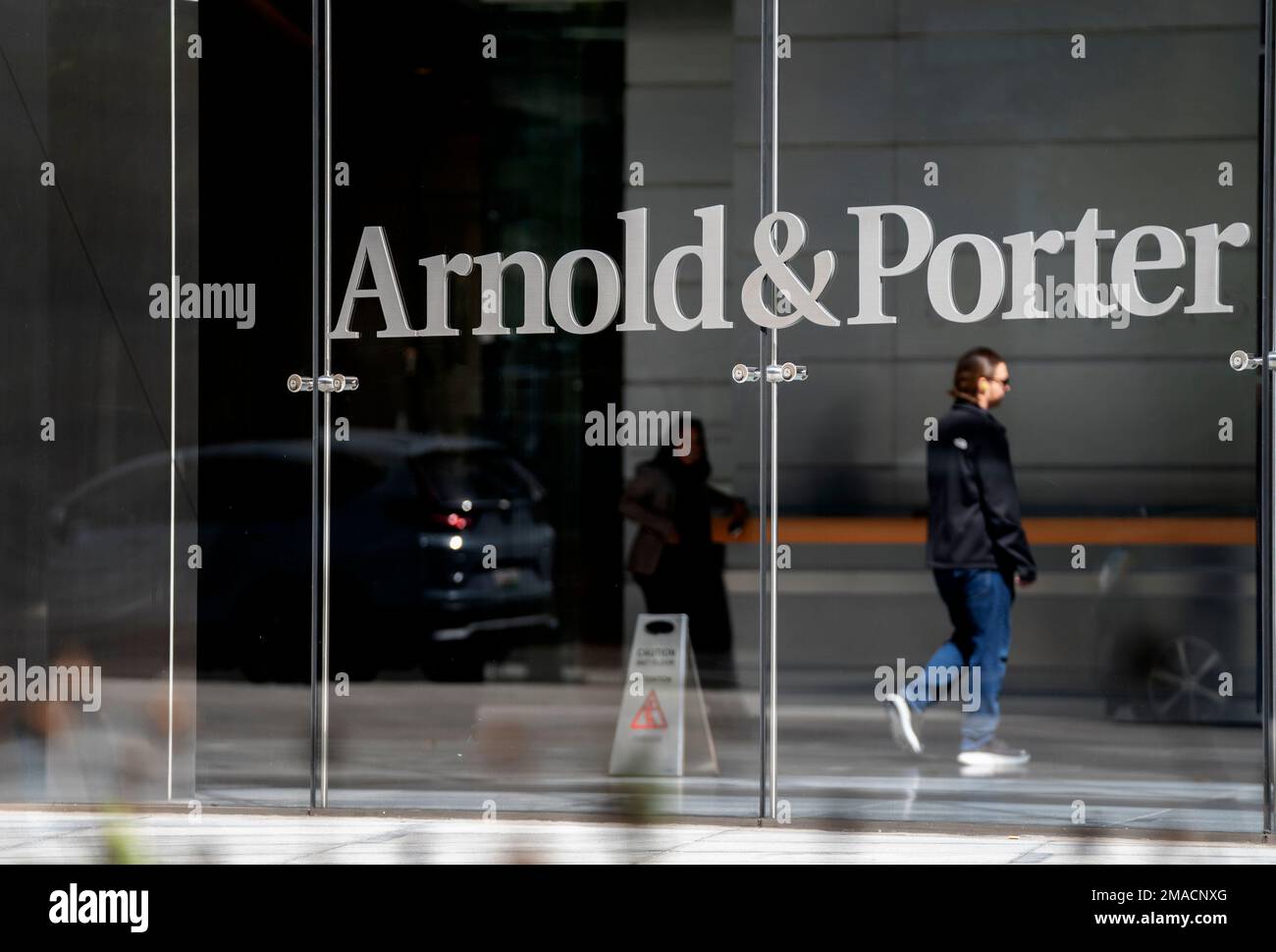 Facade of Arnold and Porter law firm in Washington, Thursday, Sept. 29