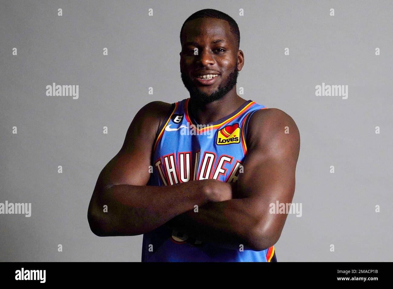 Oklahoma City Thunder's Eugene Omoruyi (97) during an NBA media day Monday, Sept. 26, 2022, in