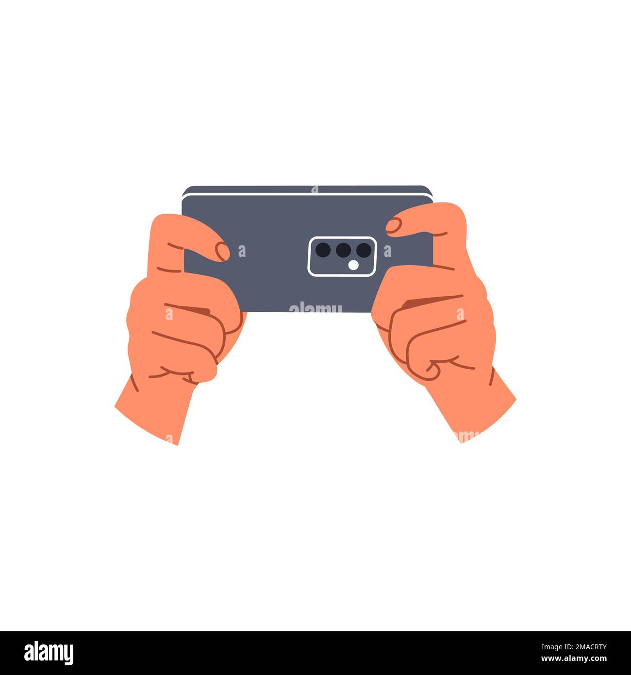 Hands holding mobile. Human with phone in hand take a picture or gaming ...