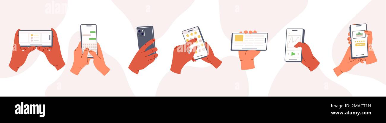 Hand holding mobile phone with different apps set. Shopping by phone ...