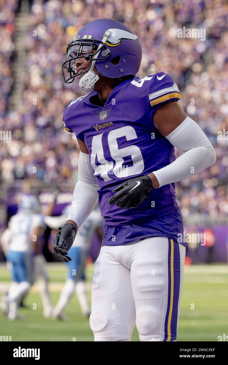 Minnesota Vikings safety Myles Dorn (46) during the first half of an NFL  preseason football game against the Las Vegas Raiders,, Sunday, Aug. 14,  2022, in Las Vegas. (AP Photo/Rick Scuteri Stock