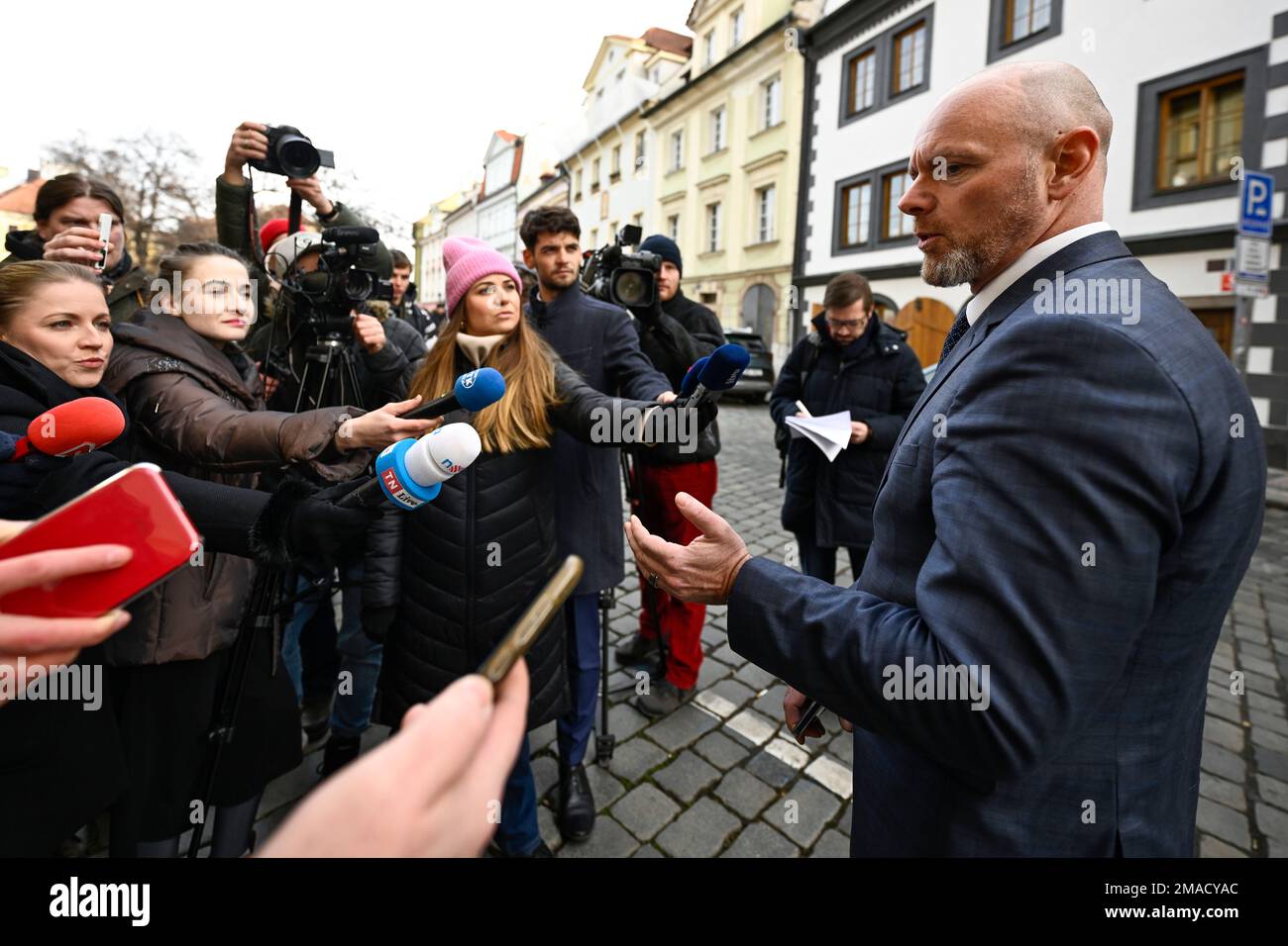 Prague, Czech Republic. 19th Jan, 2023. Mendel University Brno has lost accreditation for doctoral degree programmes in economics, Czech accreditation office director Robert Plaga, right, told journalists after the office's council made the decision on January 19, 2023, in Prague, Czech Republic. Credit: Ondrej Deml/CTK Photo/Alamy Live News Stock Photo