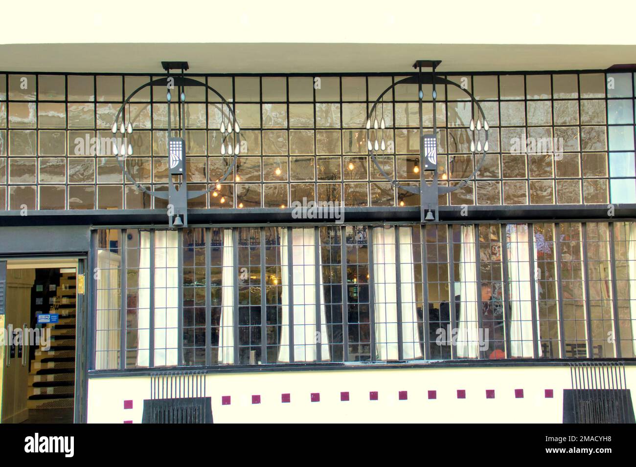 facade Mackintosh at the Willow (the Original Willow Tearooms Building) is situated at 215–217 Sauchiehall St, Glasgow, G2 3EX. Stock Photo