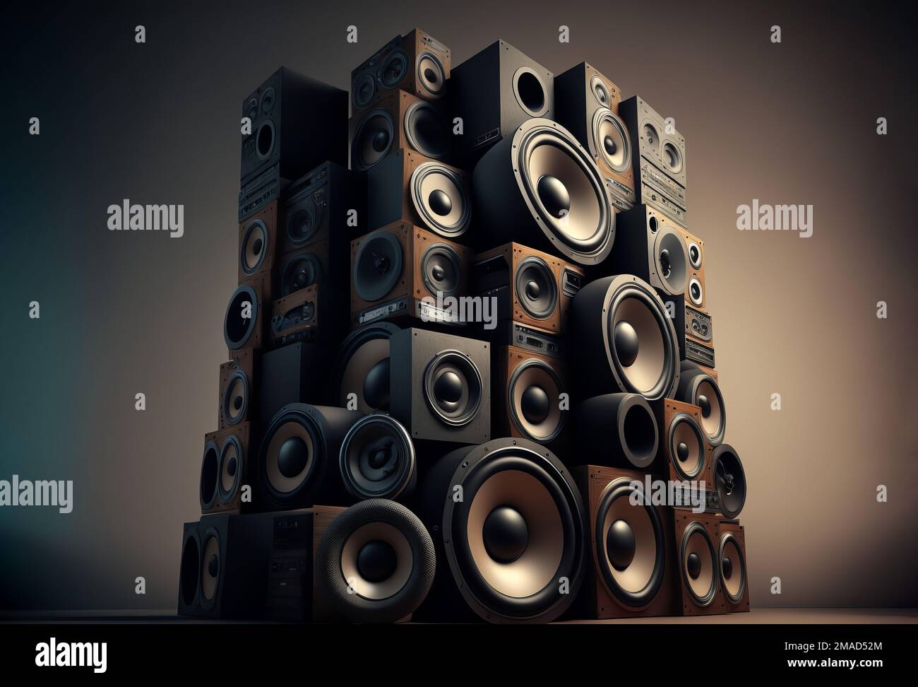 A large stack of music audio speakers. Generative ai Stock Photo - Alamy