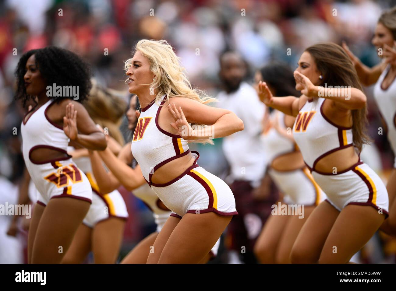 Members of the Washington Commanders Command Force performing on the ...