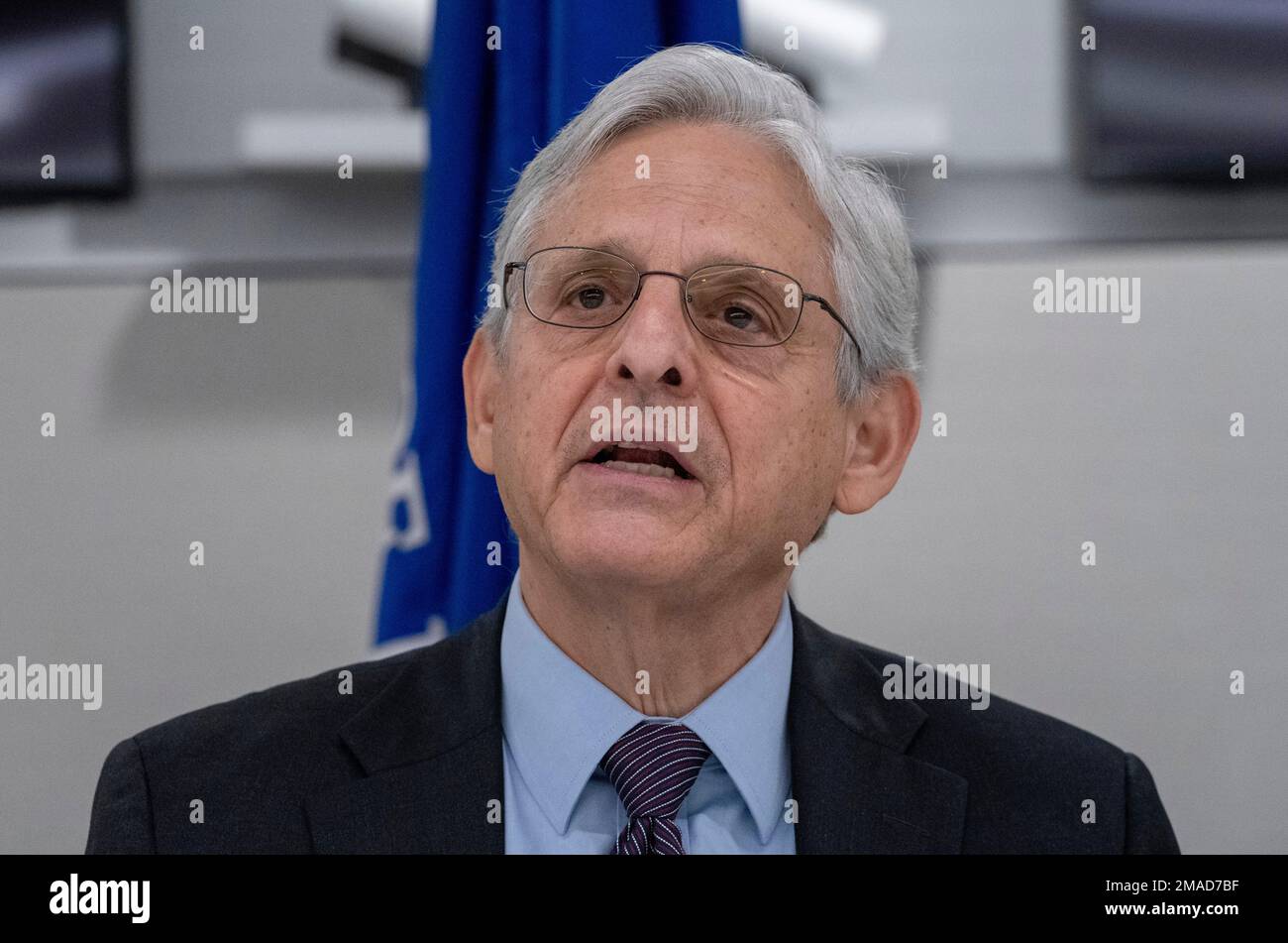 Attorney General Merrick Garland speaks during a press event to