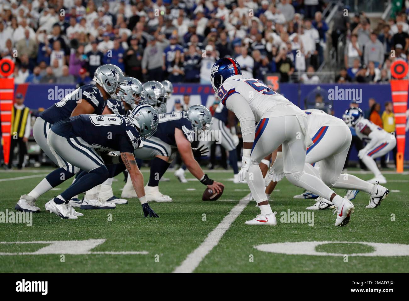The Dallas Cowboys line up against the New York Giants during an NFL ...