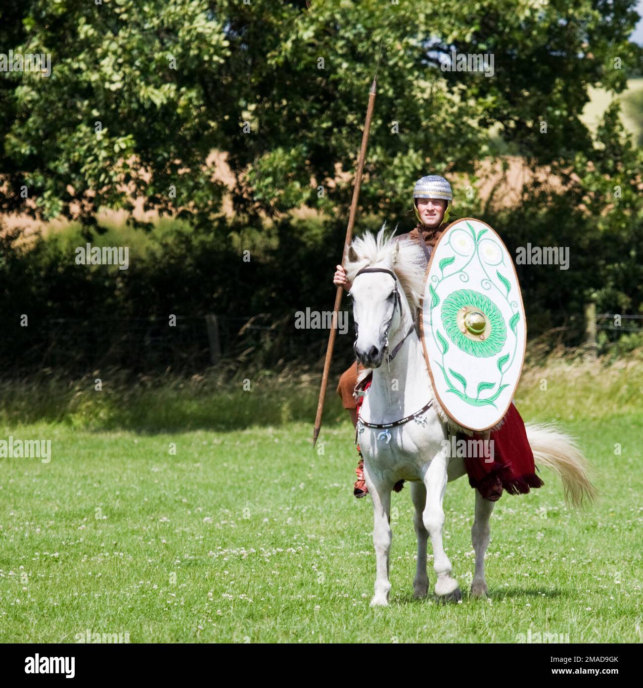 Roman Army cavalry man with shield & long spear Stock Photo