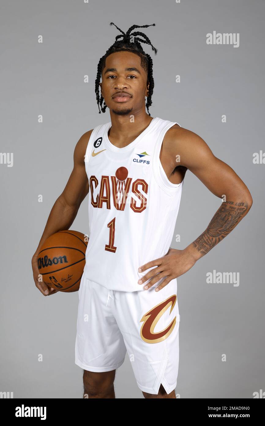 A first look at Sharife Cooper in a @cavs uniform at #NBAMediaDay