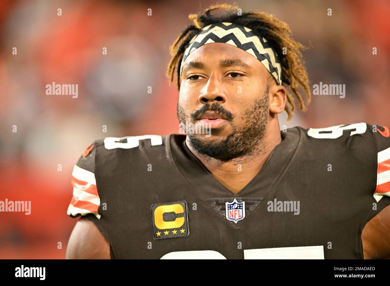 FILE Cleveland Browns defensive end Myles Garrett (95) walks on the