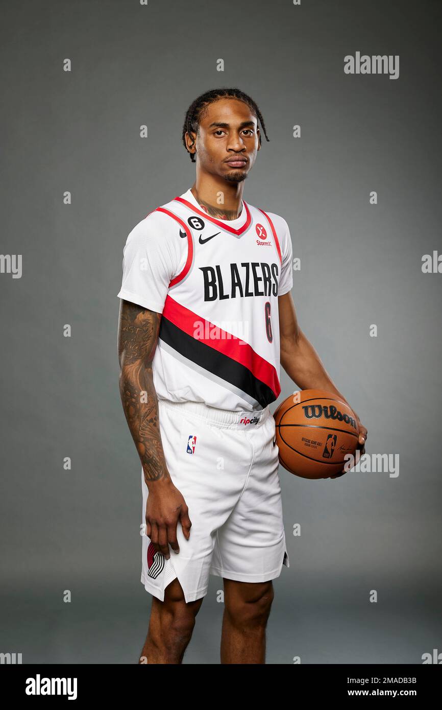 Portland Trail Blazers guard Keon Johnson poses for a portrait during ...