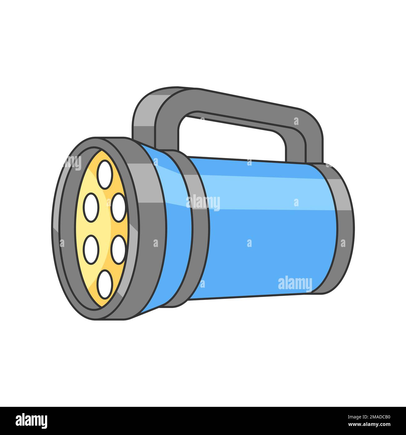Illustration of flashlight. Electrical lighting equipment. Industrial