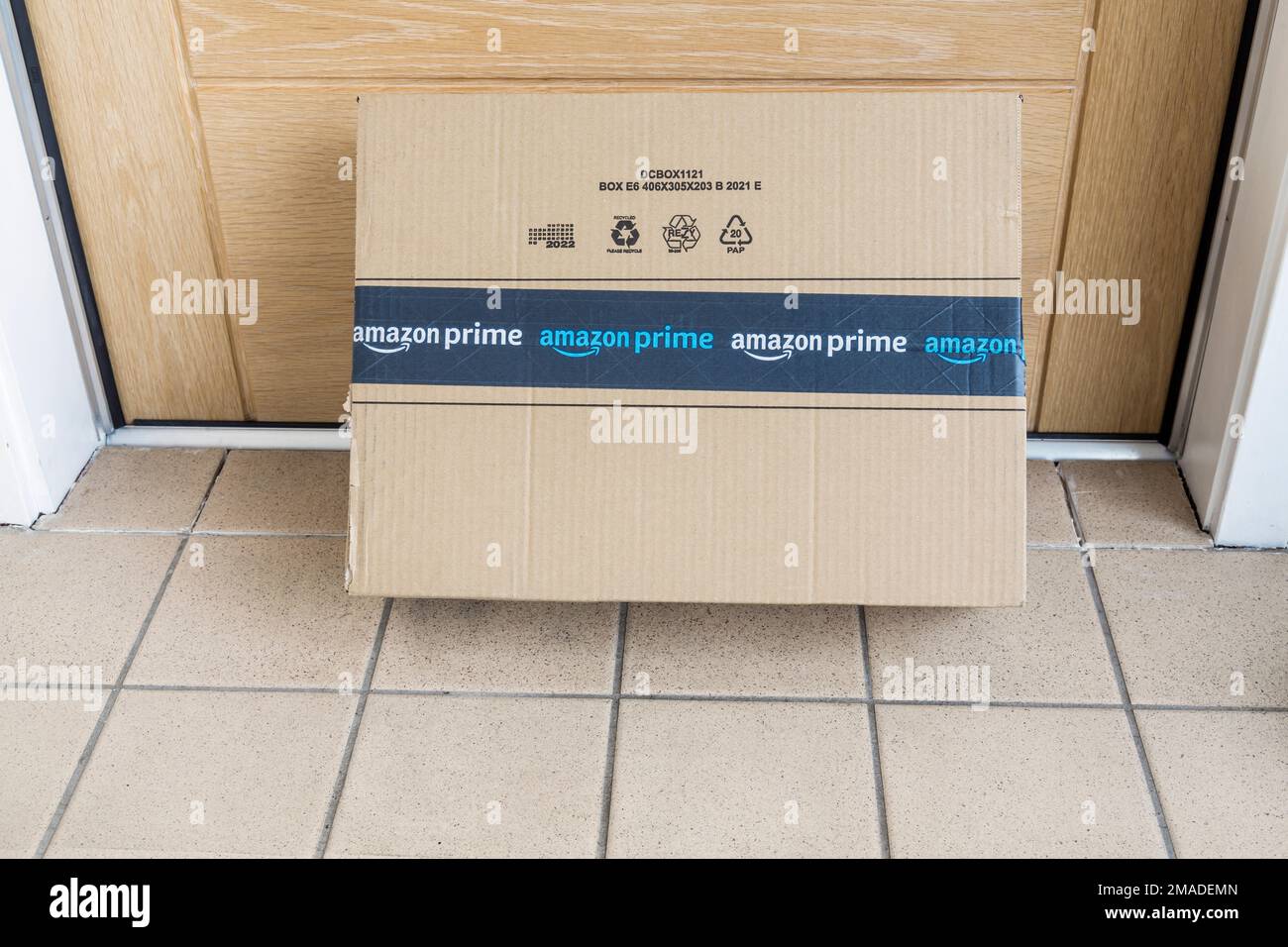 Amazon delivery on a doorstep, UK, Europe Stock Photo