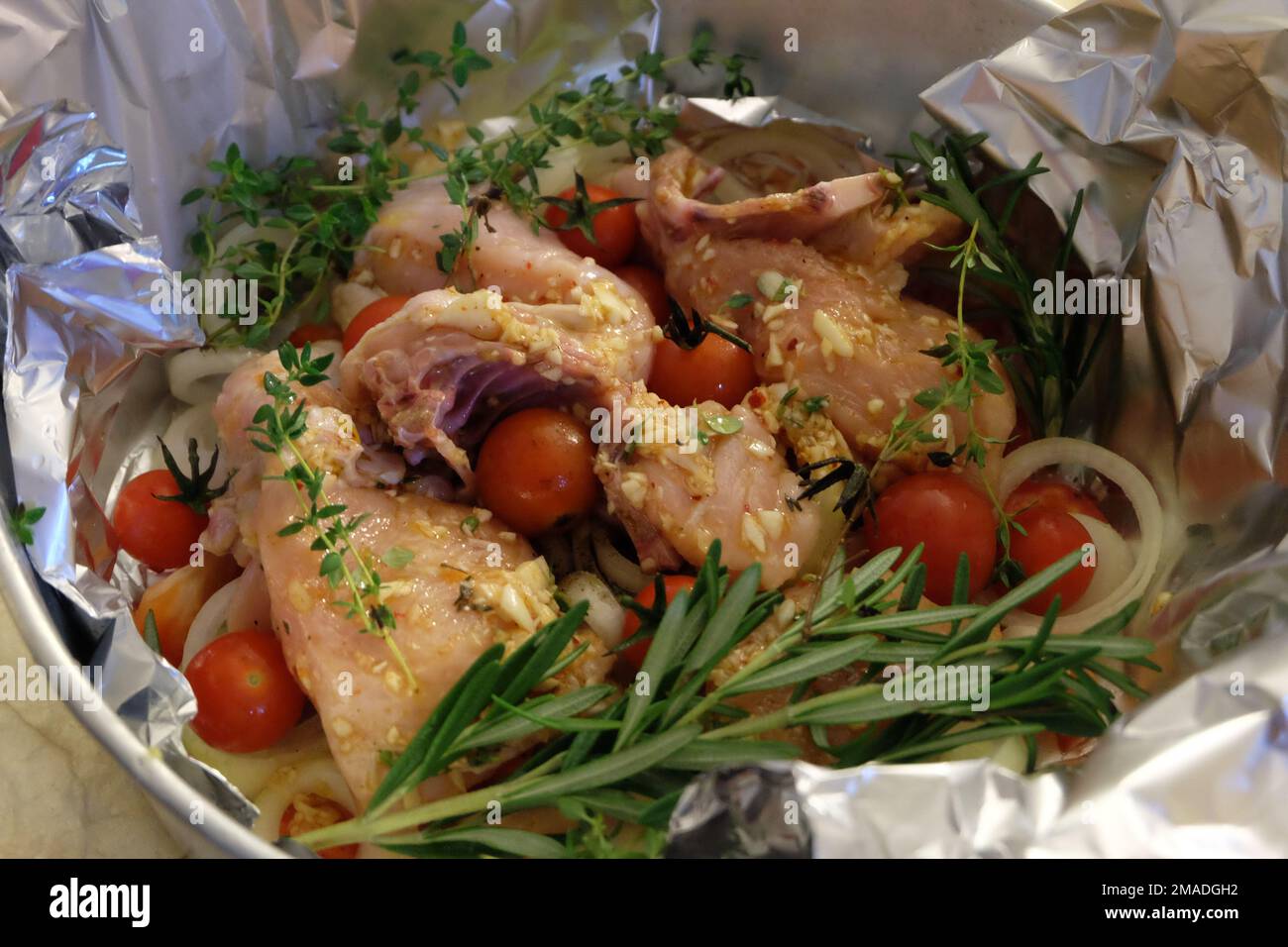 Herbs & Spices Chicken to be baked Stock Photo Alamy