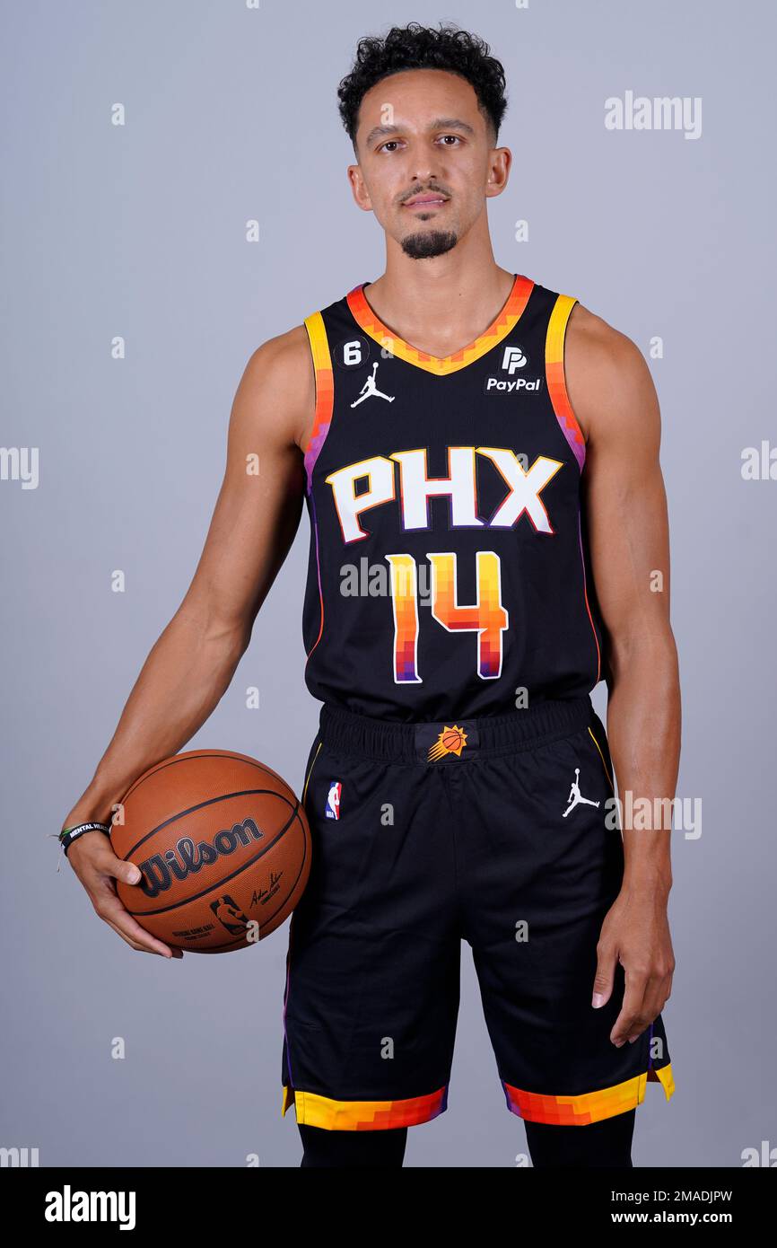 Phoenix Suns' Landry Shamet poses for a photo during an NBA basketball media day, Monday, Sept. 26, 2022, in Phoenix. (AP Photo/Matt York) Stock Photo