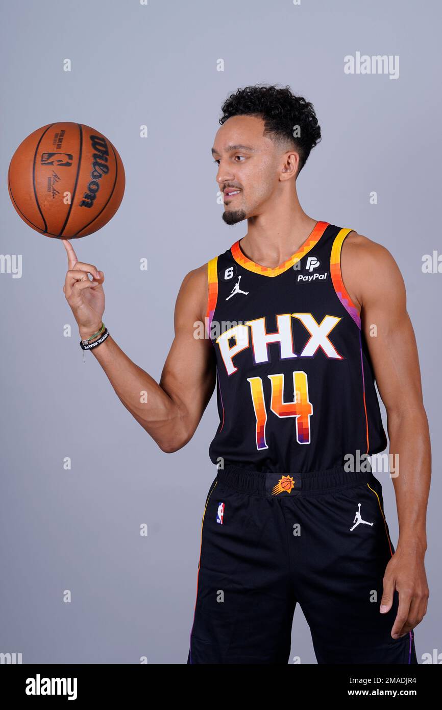 Phoenix Suns' Landry Shamet poses for a photo during an NBA basketball media day, Monday, Sept