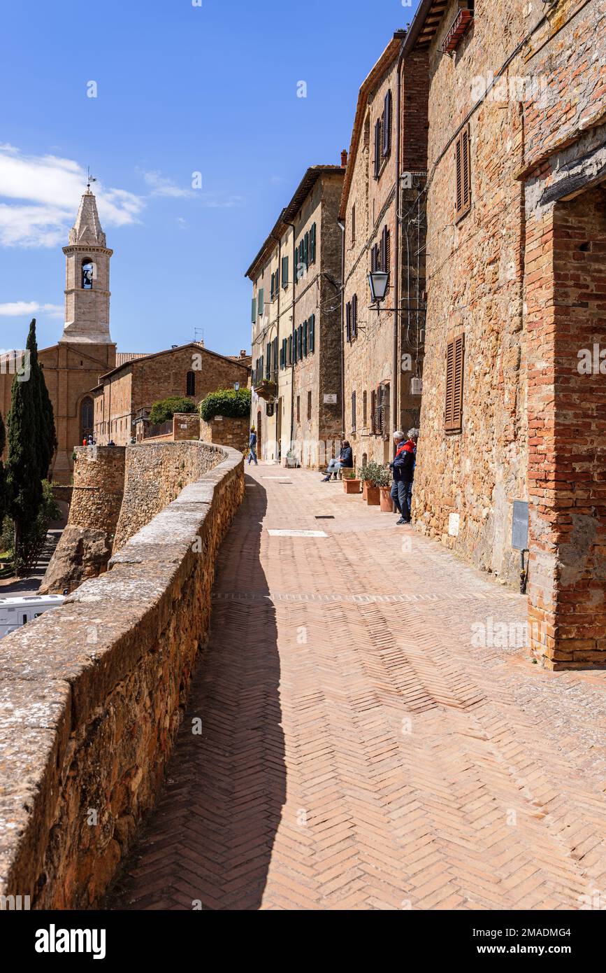 Streets in the historic town Pienza in the Val d'Orcia in Tuscany, Italy. Stock Photo