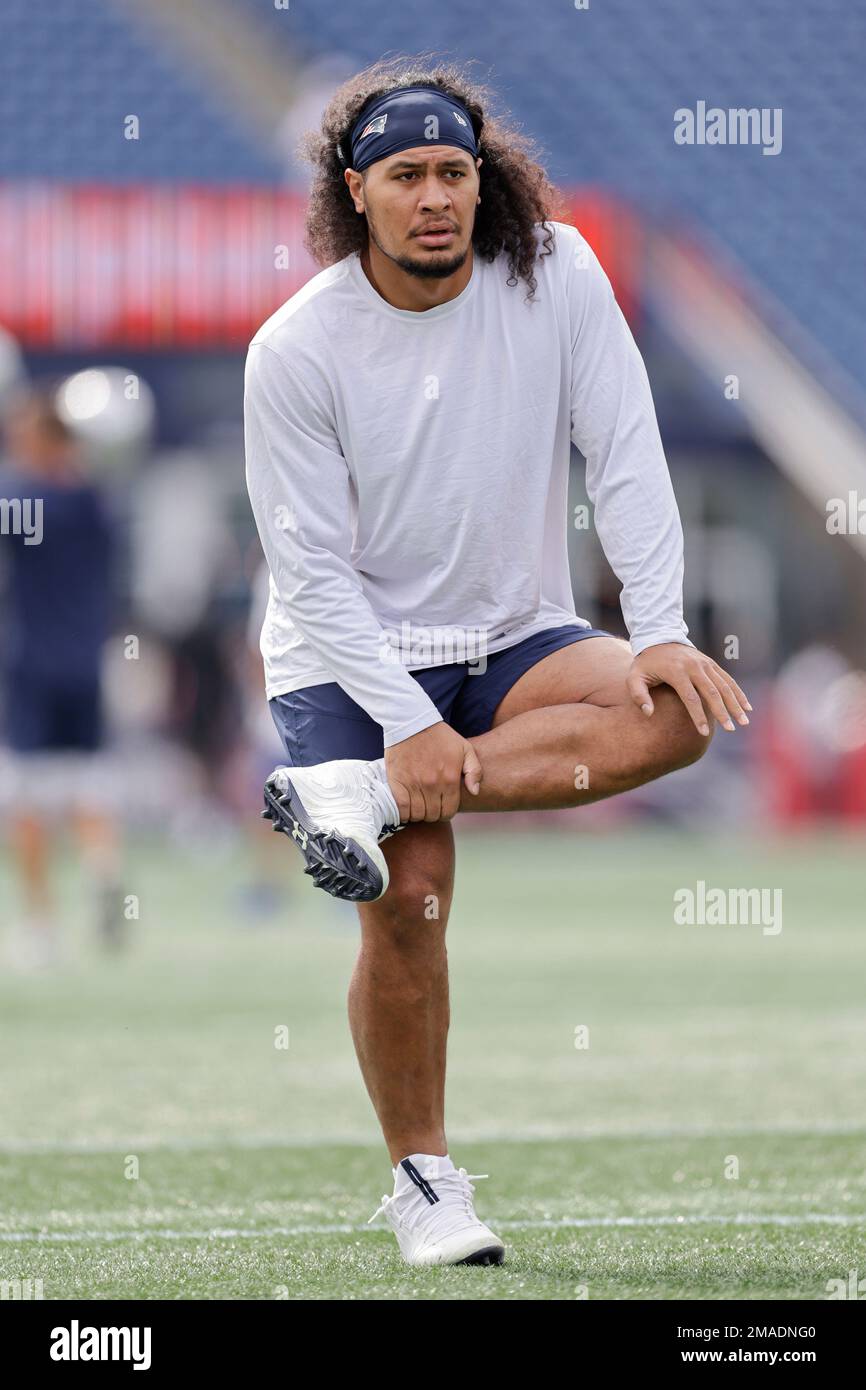 New England Patriots linebacker Jahlani Tavai (48) defends against the New  York Jets during an NFL football game Sunday, Oct. 30, 2022, in East  Rutherford, N.J. (AP Photo/Adam Hunger Stock Photo - Alamy