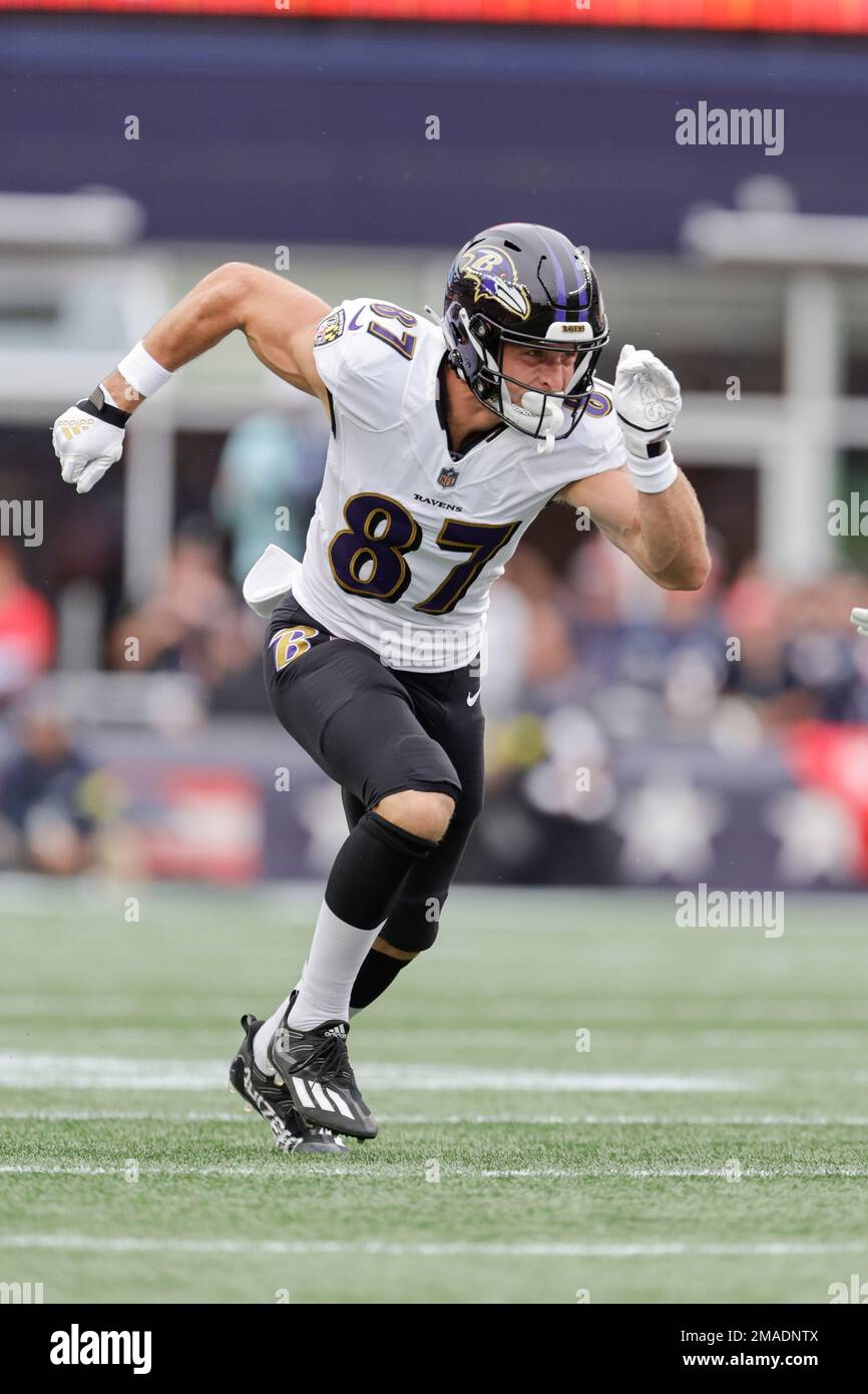 Baltimore Ravens wide receiver Shemar Bridges (85) during the first half of  an NFL preseason football game against the Arizona Cardinals, Sunday, Aug.  21, 2022, in Glendale, Ariz. (AP Photo/Rick Scuteri Stock