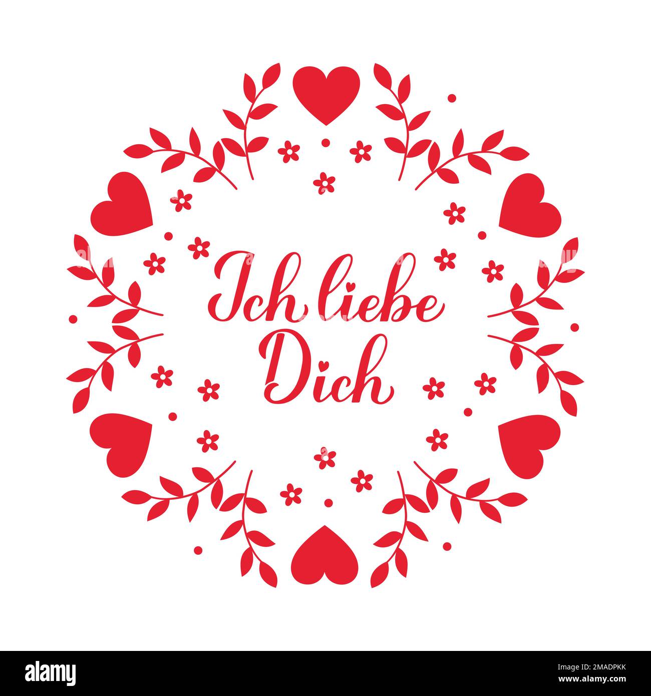 Ich liebe Dich calligraphy hand lettering. I Love You inscription in German. Valentines day card