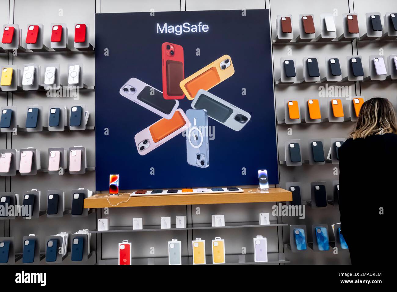 Magsafe Charger poster and stand in Apple Zorlu Center, Electronics store in Istanbul Turkey Stock Photo