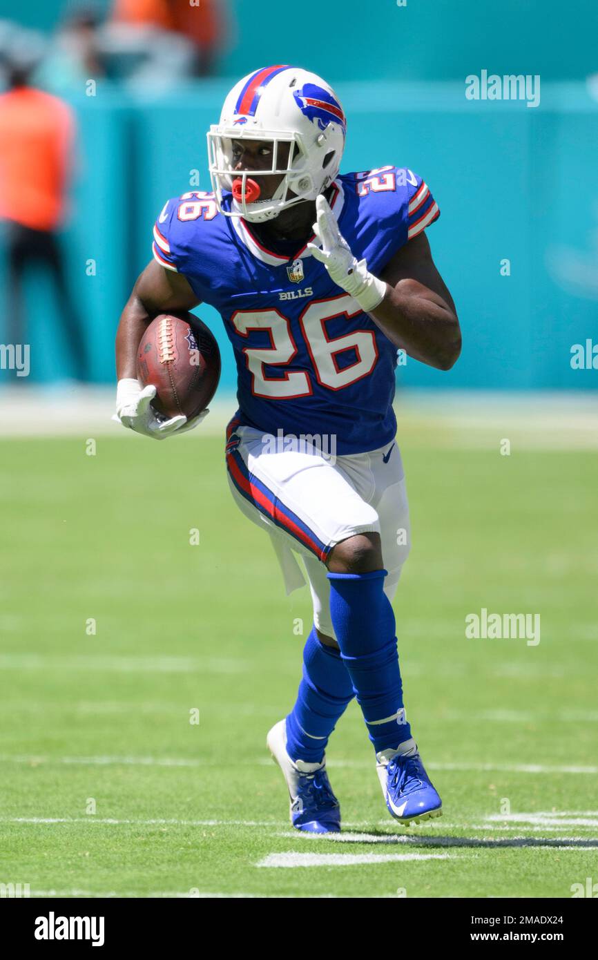 Devin Singletary of the Buffalo Bills runs with the ball during