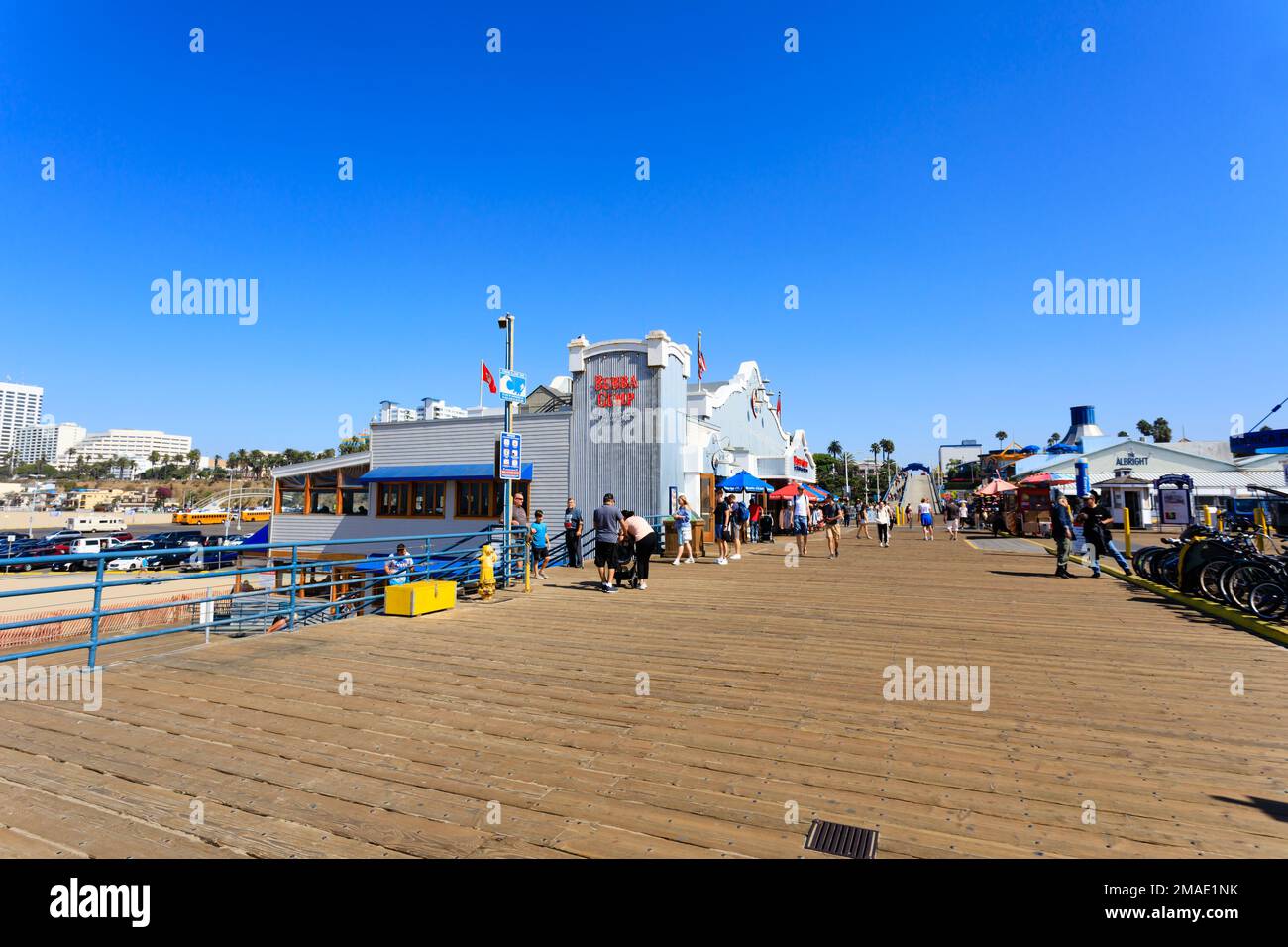 Tourists stroll along the pier at Santa Monica, California, USA Stock Photo