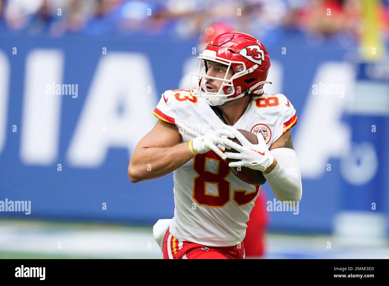 Kansas City Chiefs' Noah Gray (83) runs during the second half of an NFL  football game against the Indianapolis Colts, Sunday, Sept. 25, 2022, in  Indianapolis. (AP Photo/Michael Conroy Stock Photo - Alamy