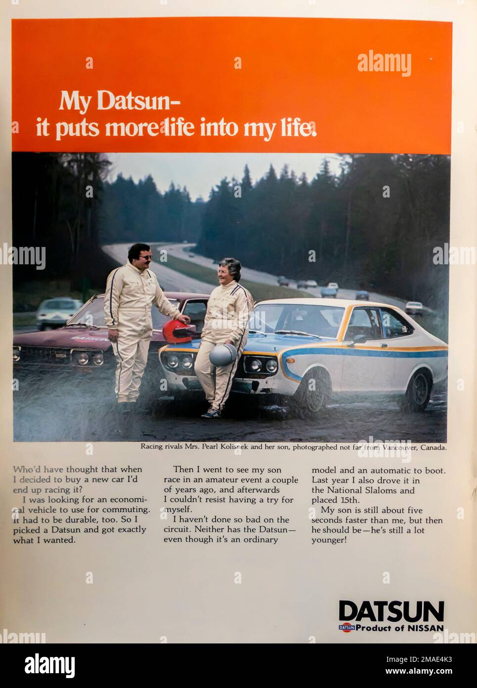 Datsun Nissan car advert in a magazine 1977 Stock Photo