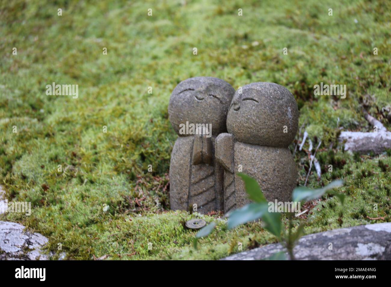 The ancient Japanese Jizo statues representing the guardian deity of