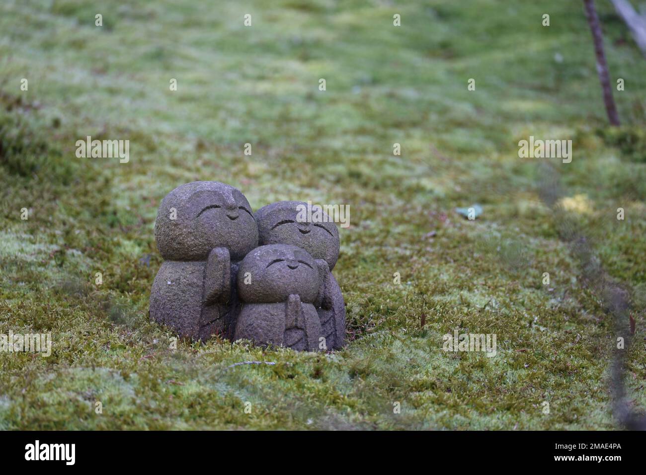 The ancient Japanese Jizo statues representing the guardian deity of