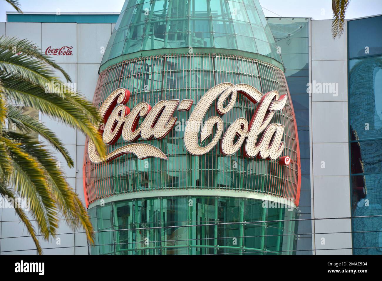 Las Vegas, USA - March 20, 2018 : Coca Cola store logo name on the Las Vegas Boulevard, famous The Strip street in Las Vegas. Coca cola bottle archite Stock Photo
