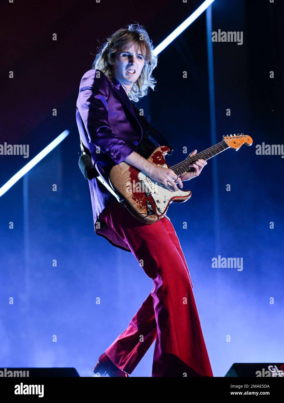 Thomas Raggi of Måneskin performs during the Global Citizen Festival on ...