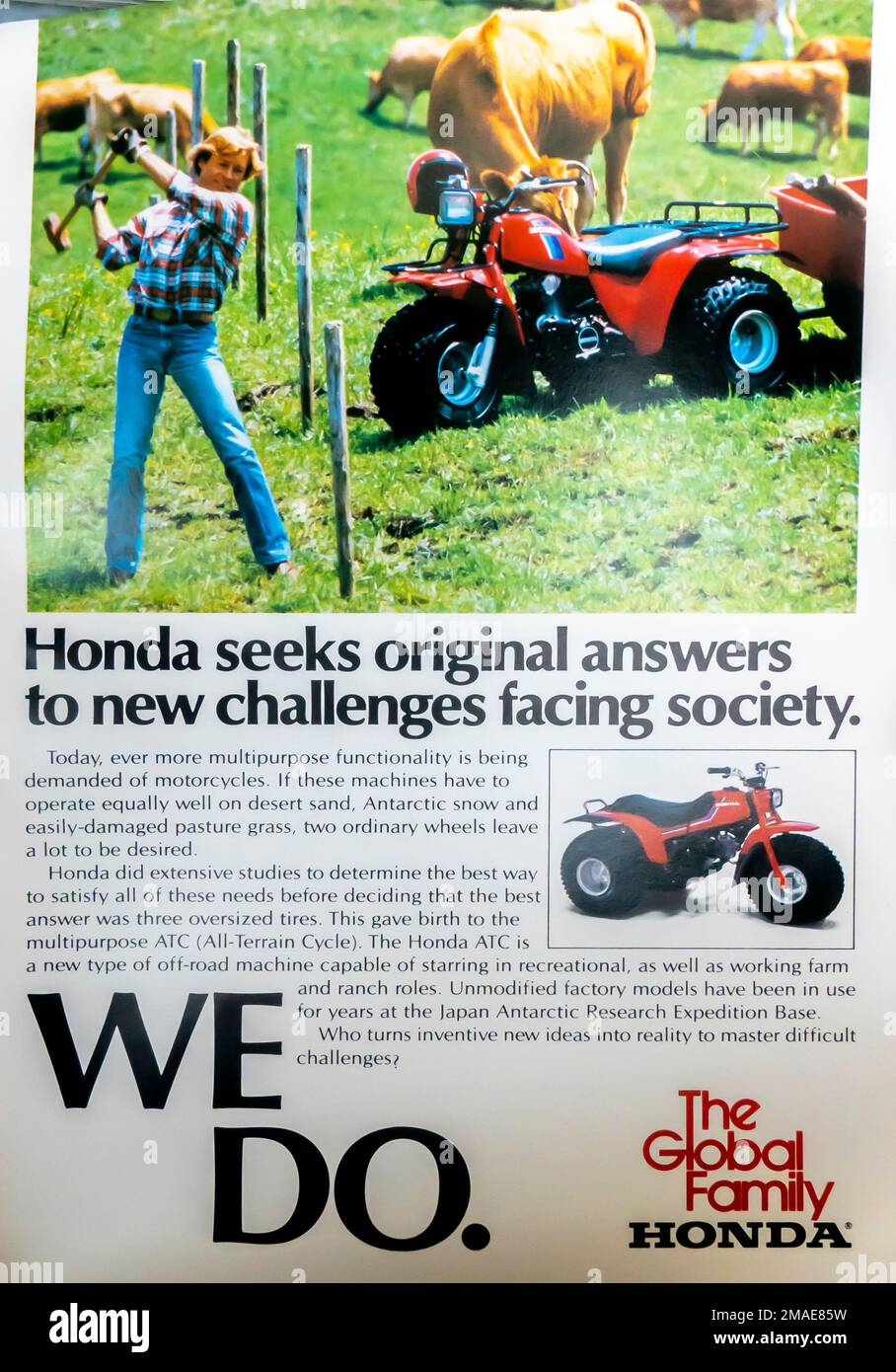 Honda All-terrain cycle ATC motorcycles advert in NatGeo magazine, November 1982 Stock Photo