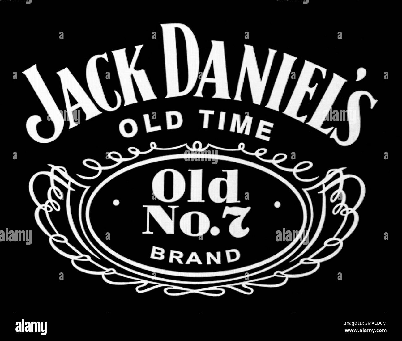 Chisinau, Moldova November 16, 2016: the logo of the brand Jack Daniels on computer screen Tennessee whiskey.Jack Daniel's is a brand of sour mash Stock Photo