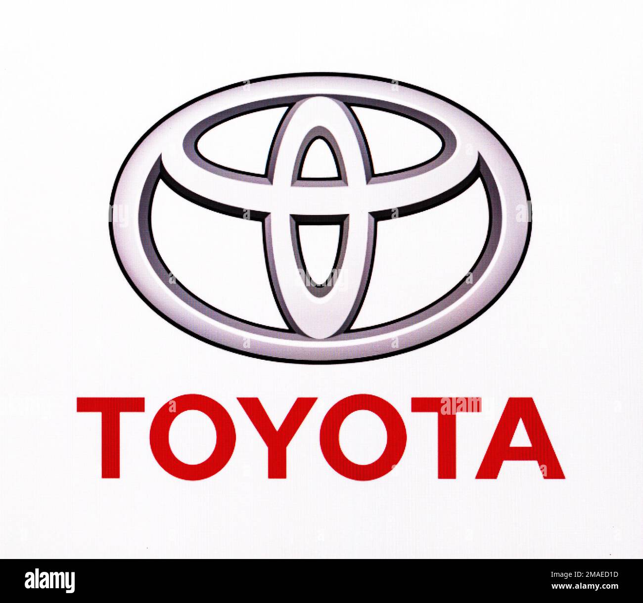 Chisinau, Moldova November 16, 2016: Toyota logo of the brand  on computer screen. Toyota Motor Corporation is a Japanese automotive manufacturer. Stock Photo