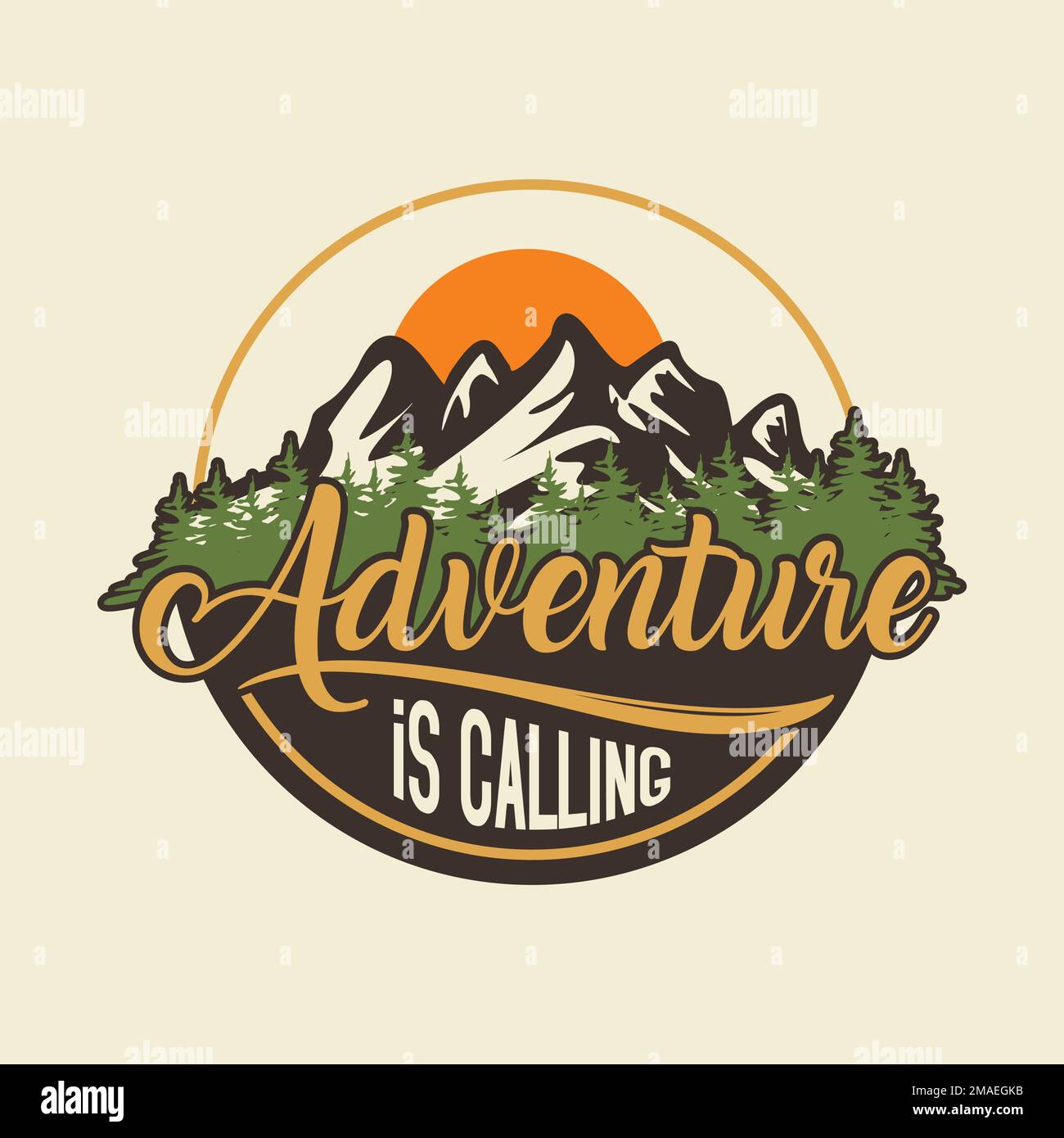 Adventure Is Calling letter nature emblem template background. Vector illustration Stock Vector