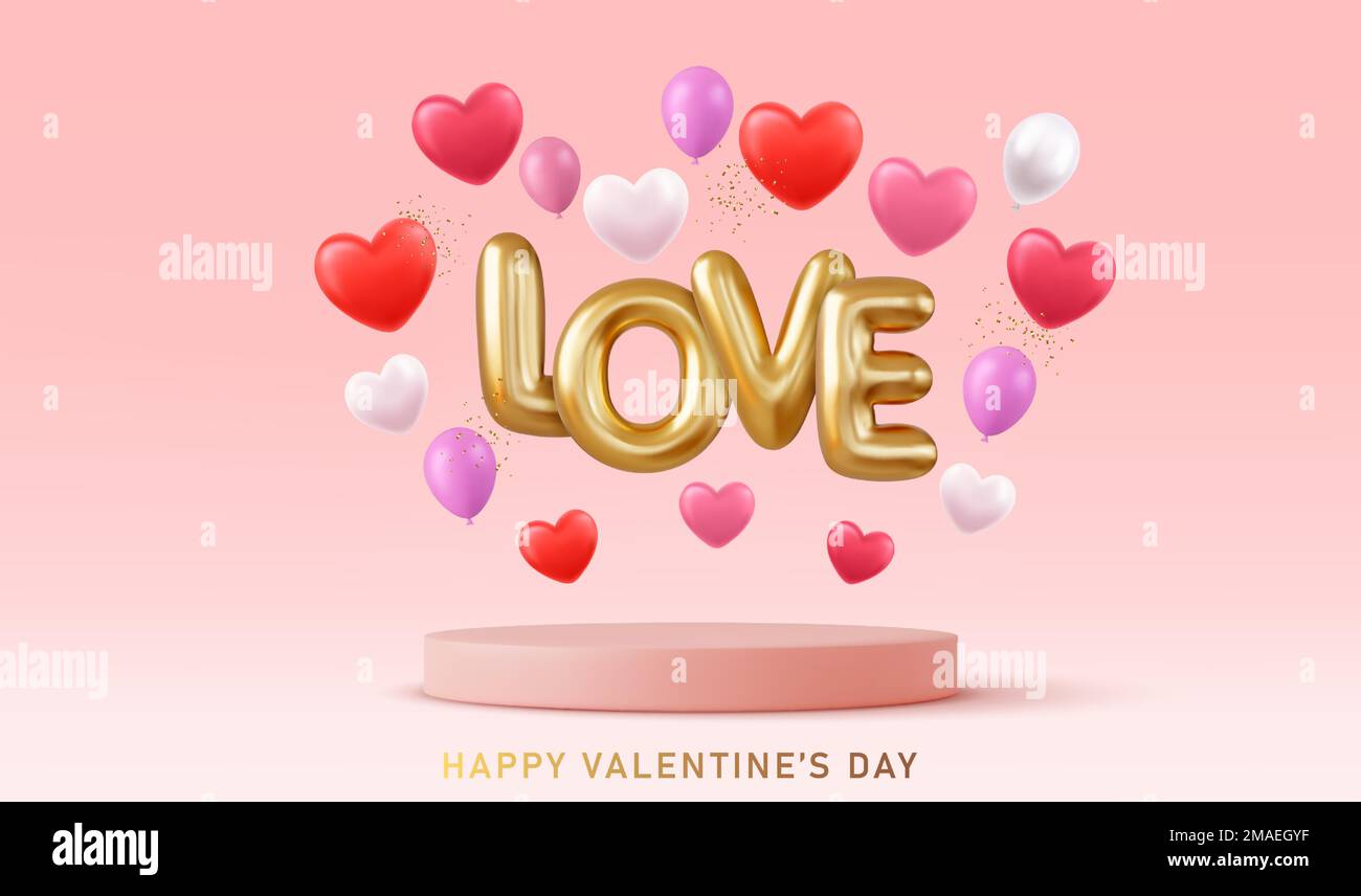 3d Happy Valentine s Day holiday banner. Stock Vector