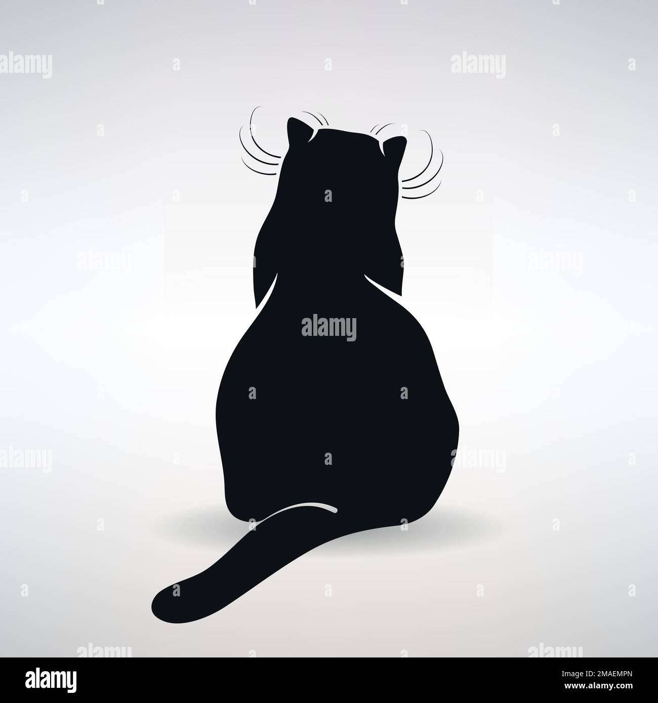 stylized silhouette of a sitting cat rear view on a white background Stock Vector