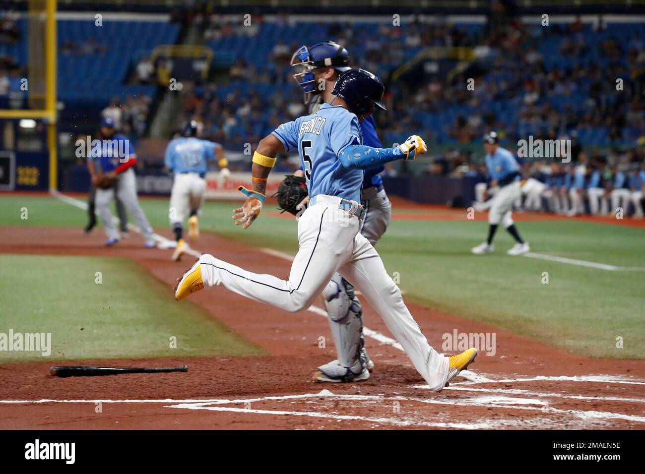 Tampa Bay Rays' Wander Franco scores against the Toronto Blue Jays