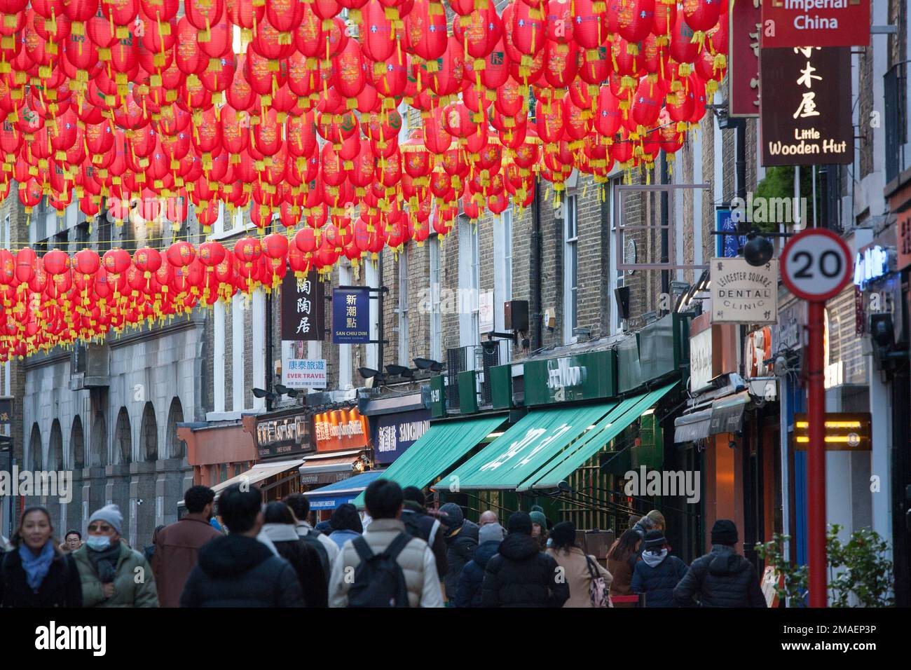 London, UK, 19 January 2023: In advance of Chinese New Year the streets of Chinatown are packed with locals and tourists. The Chinese Year of the Rabbit begins on Sunday 22nd January. Anna Watson/Alamy Live News Stock Photo