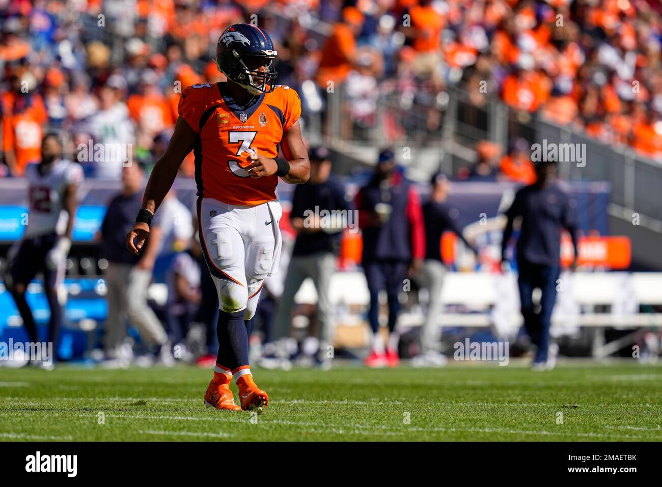 Denver Broncos quarterback Russell Wilson (3) looks on against the ...