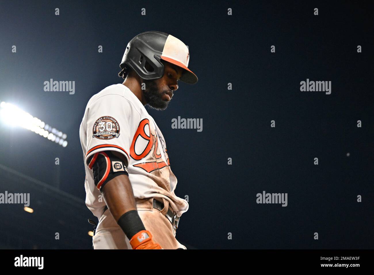 Baltimore Orioles' Cedric Mullins looks on during batting practice before  an opening day baseball game against the New York Yankees, Sunday, April 7,  2023, in Baltimore. (AP Photo/Terrance Williams Stock Photo - Alamy