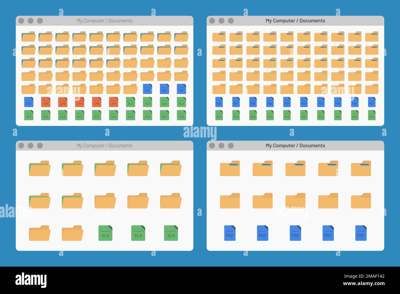 desktop interface window with folder and file format jpg pdf isolated ...